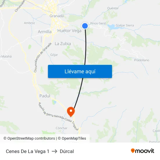 Cenes De La Vega 1 to Dúrcal map