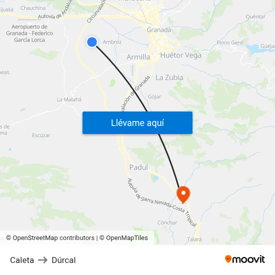 Caleta to Dúrcal map