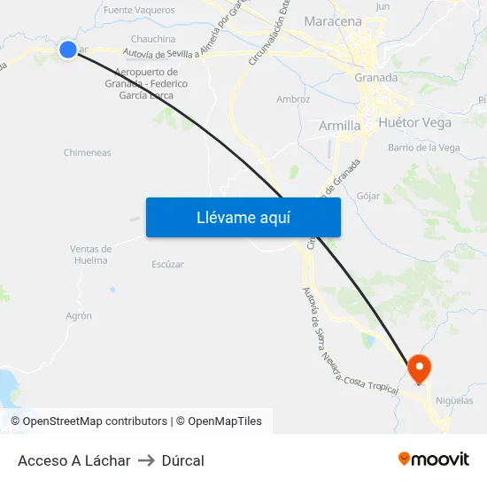 Acceso A Láchar to Dúrcal map