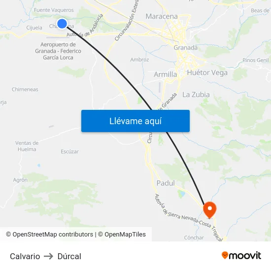 Calvario to Dúrcal map