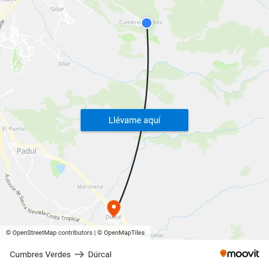 Cumbres Verdes to Dúrcal map