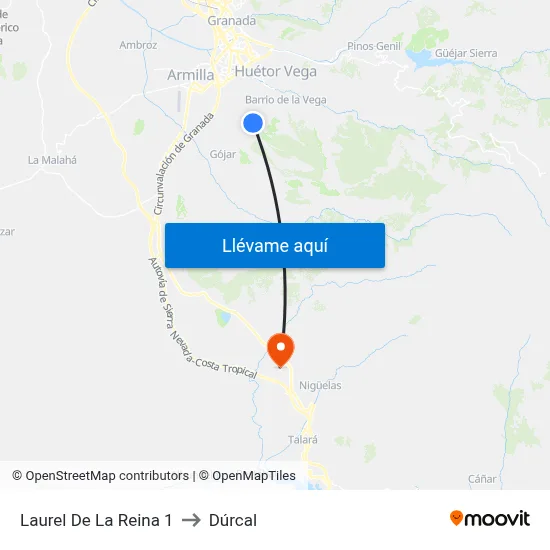 Laurel De La Reina 1 to Dúrcal map