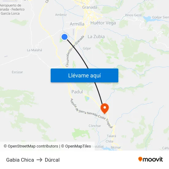 Gabia Chica to Dúrcal map