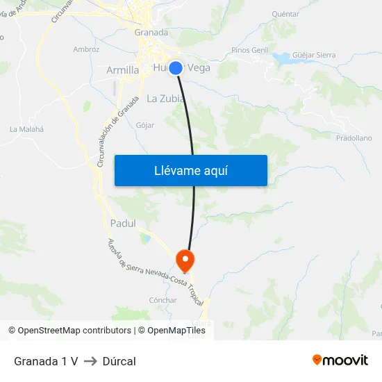 Granada 1 V to Dúrcal map