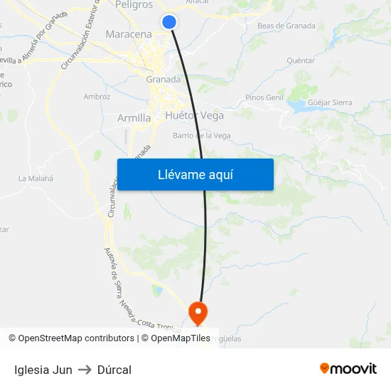 Iglesia Jun to Dúrcal map