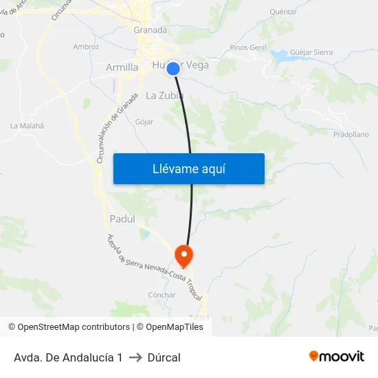 Avda. De Andalucía 1 to Dúrcal map