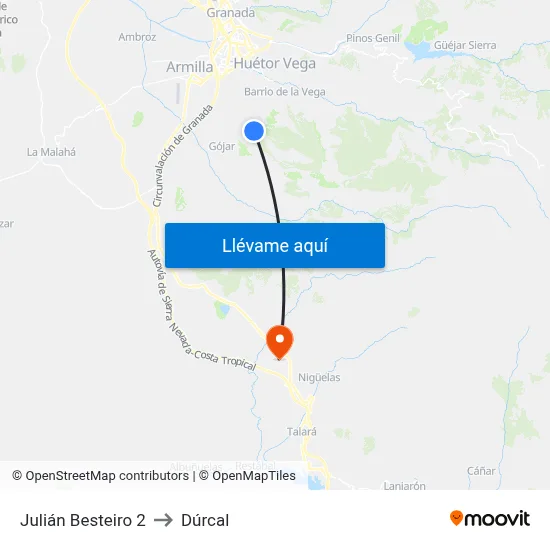 Julián Besteiro 2 to Dúrcal map