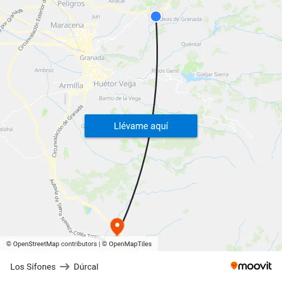 Los Sifones to Dúrcal map