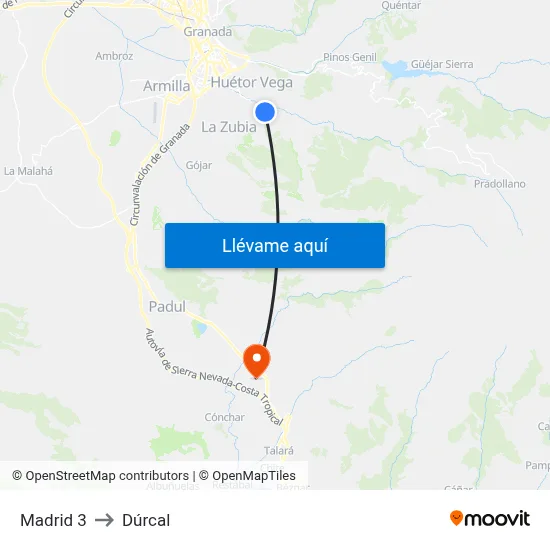 Madrid 3 to Dúrcal map