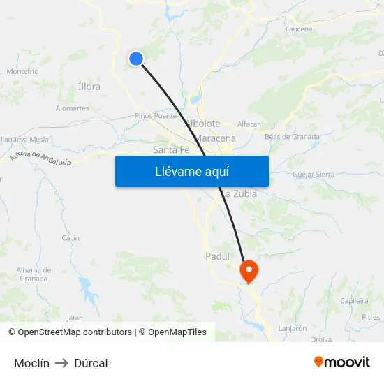 Moclín to Dúrcal map
