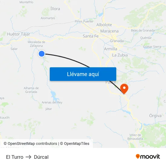 El Turro to Dúrcal map