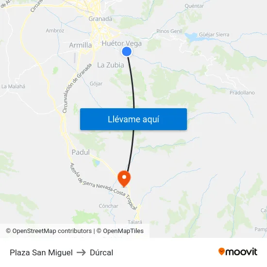 Plaza San Miguel to Dúrcal map