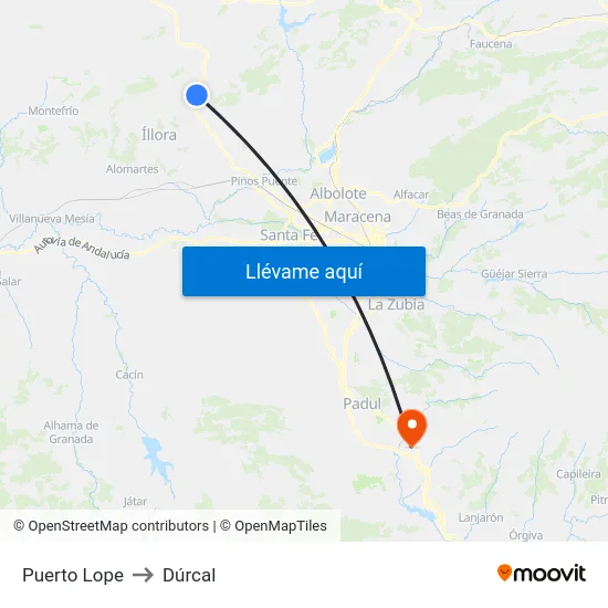 Puerto Lope to Dúrcal map