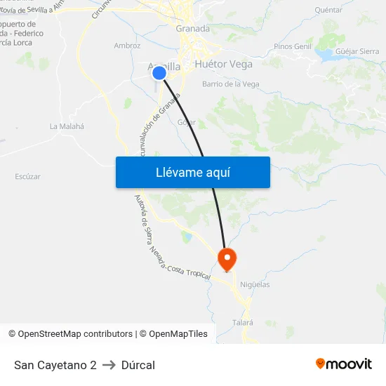 San Cayetano 2 to Dúrcal map
