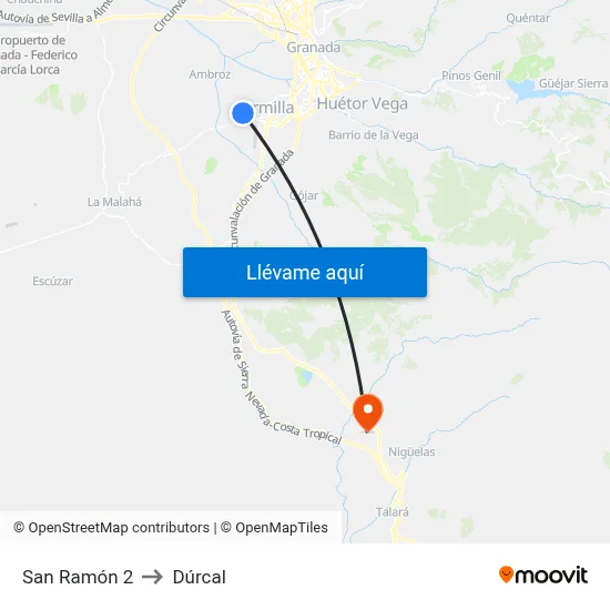 San Ramón 2 to Dúrcal map