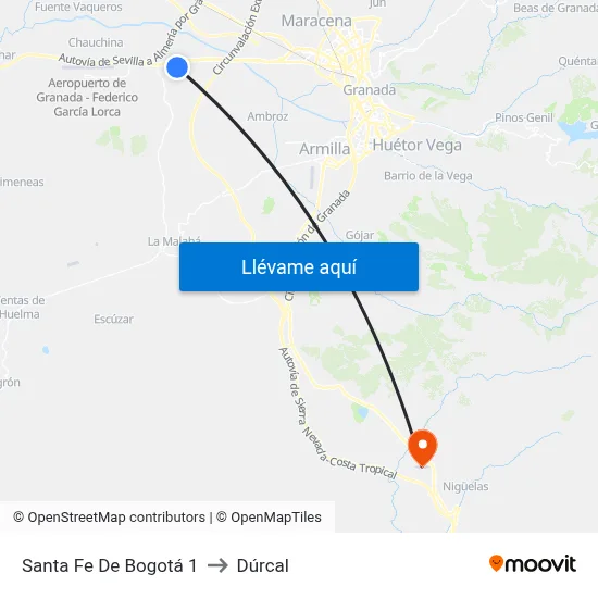 Santa Fe De Bogotá 1 to Dúrcal map