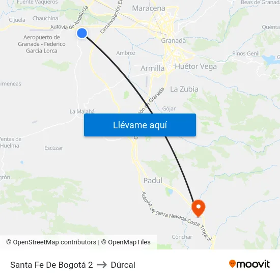 Santa Fe De Bogotá 2 to Dúrcal map