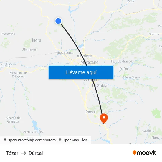 Tózar to Dúrcal map