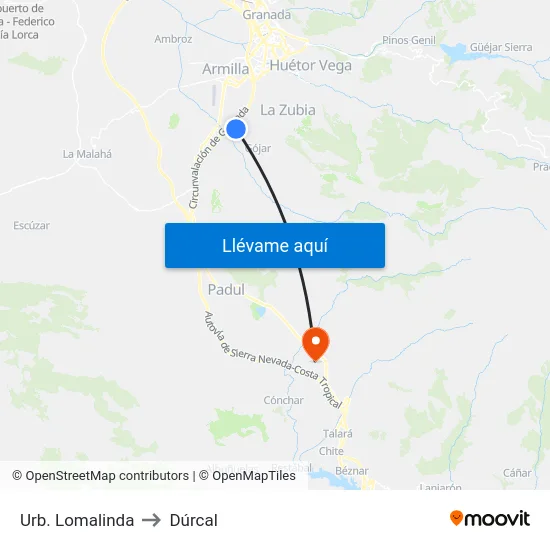 Urb. Lomalinda to Dúrcal map
