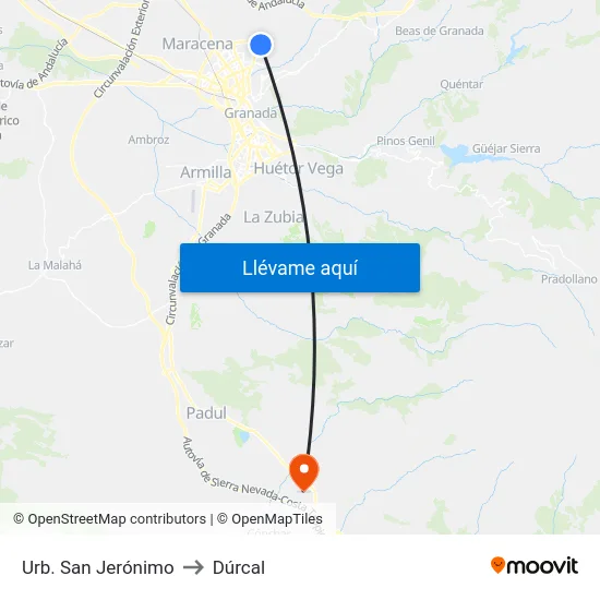 Urb. San Jerónimo to Dúrcal map