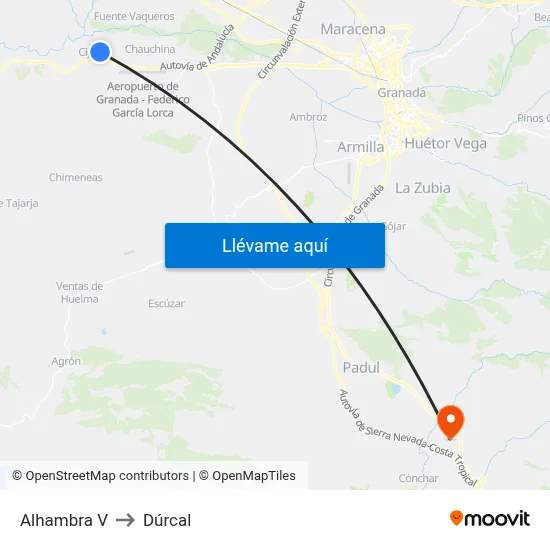 Alhambra V to Dúrcal map
