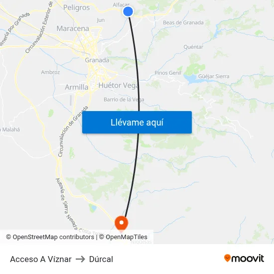 Acceso A Víznar to Dúrcal map