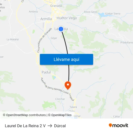 Laurel De La  Reina 2 V to Dúrcal map