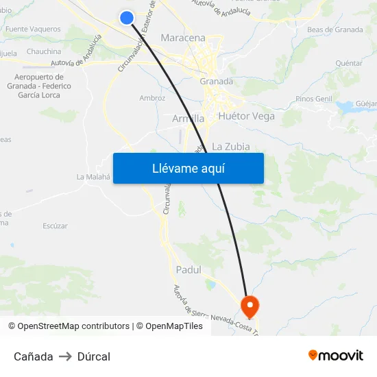 Cañada to Dúrcal map