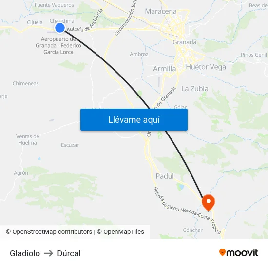Gladiolo to Dúrcal map