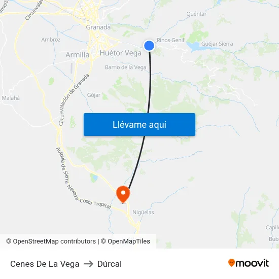 Cenes De La Vega to Dúrcal map