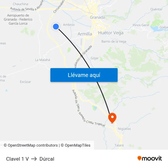 Clavel 1 V to Dúrcal map
