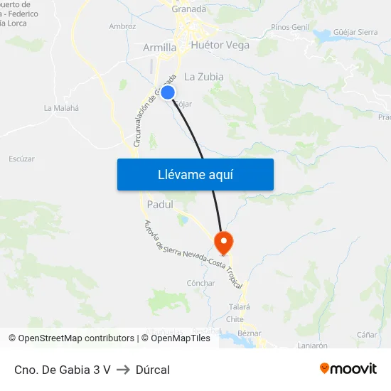 Cno. De Gabia 3 V to Dúrcal map