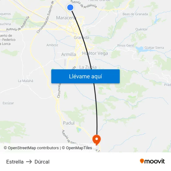 Estrella to Dúrcal map