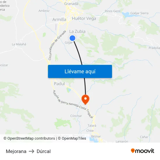 Mejorana to Dúrcal map