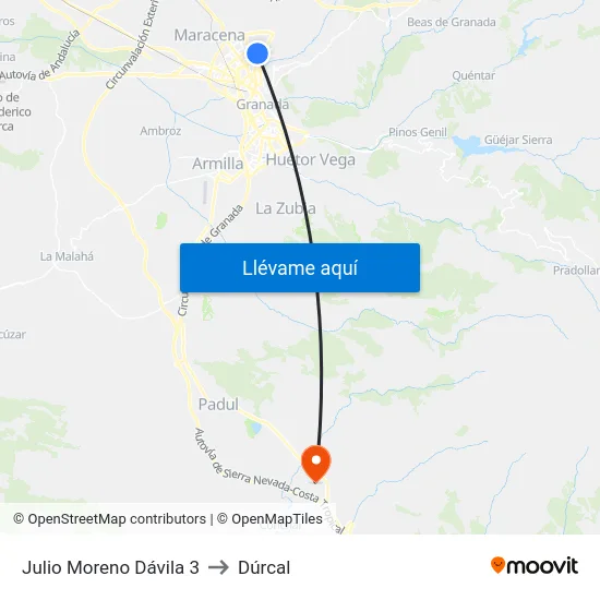 Julio Moreno Dávila 3 to Dúrcal map