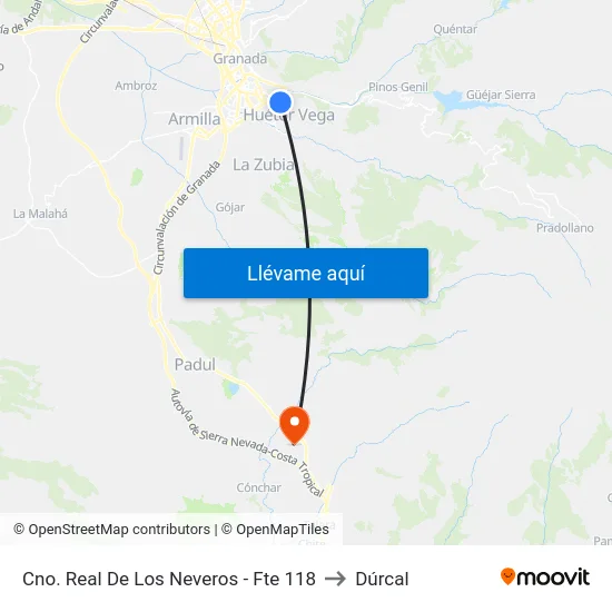 Cno. Real De Los Neveros - Fte 118 to Dúrcal map