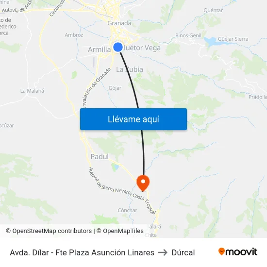 Avda. Dílar - Fte Plaza Asunción Linares to Dúrcal map