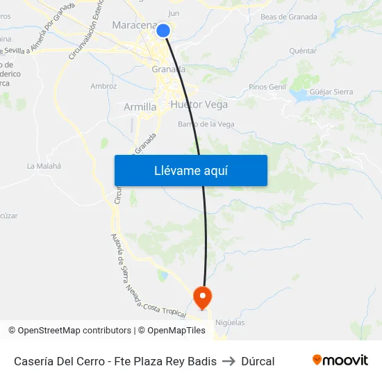 Casería Del Cerro - Fte Plaza Rey Badis to Dúrcal map