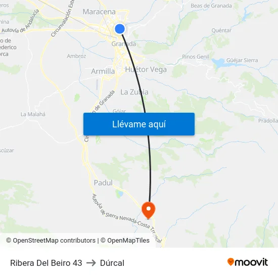 Ribera Del Beiro 43 to Dúrcal map