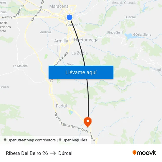 Ribera Del Beiro 26 to Dúrcal map