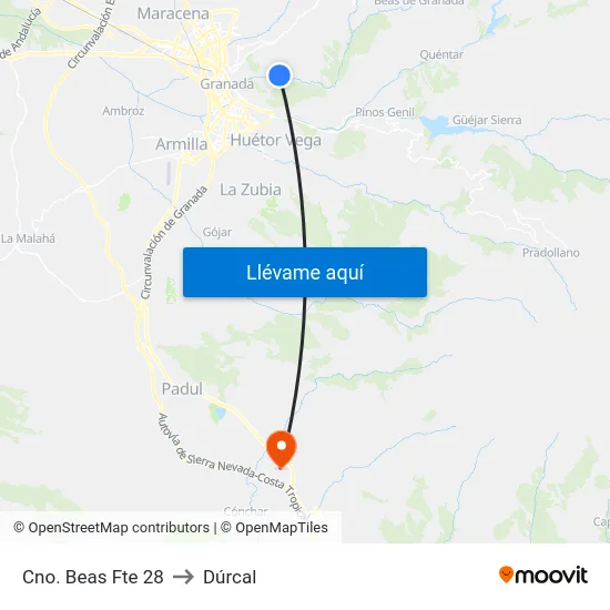 Cno. Beas Fte 28 to Dúrcal map