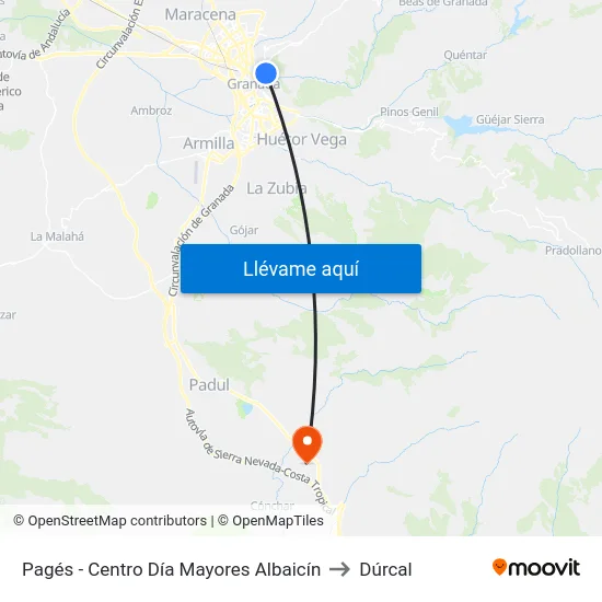 Pagés - Centro Día Mayores Albaicín to Dúrcal map