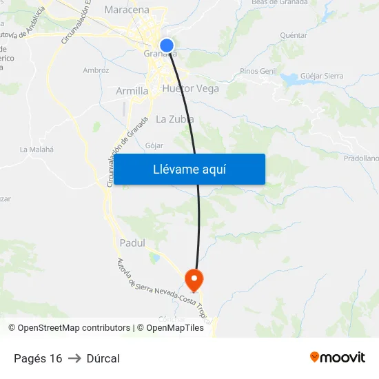 Pagés 16 to Dúrcal map