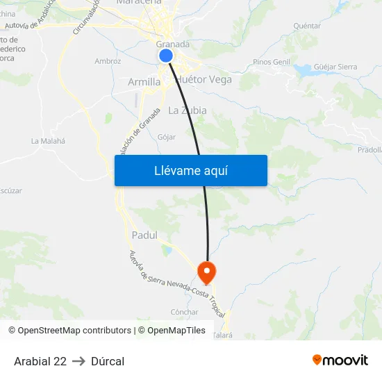 Arabial 22 to Dúrcal map