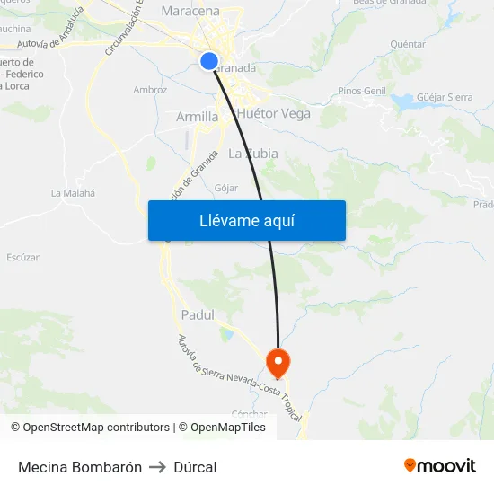 Mecina Bombarón to Dúrcal map