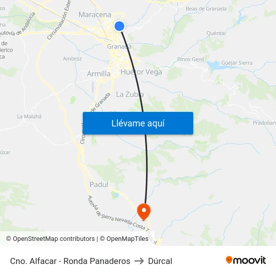 Cno. Alfacar - Ronda Panaderos to Dúrcal map
