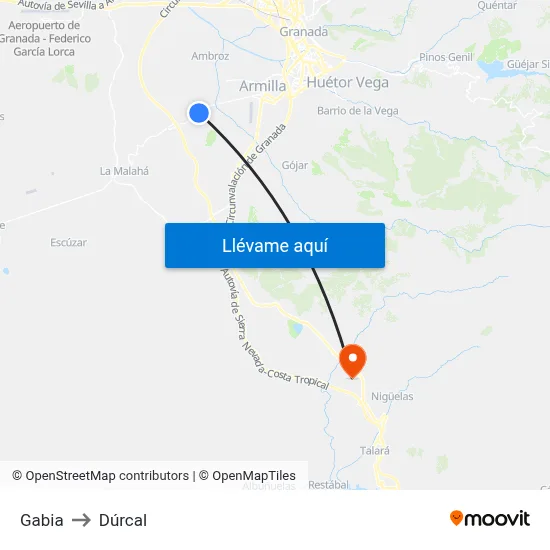 Gabia to Dúrcal map