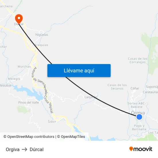 Orgiva to Dúrcal map