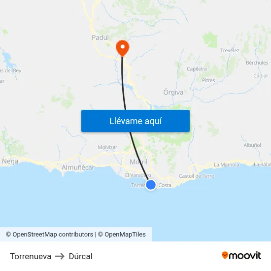 Torrenueva to Dúrcal map