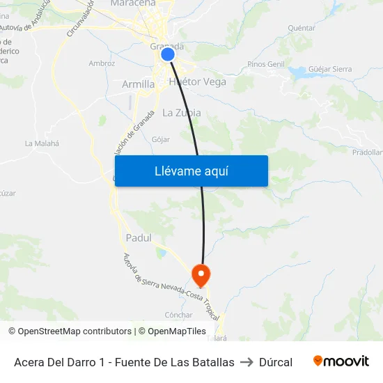 Acera Del Darro 1 - Fuente De Las Batallas to Dúrcal map